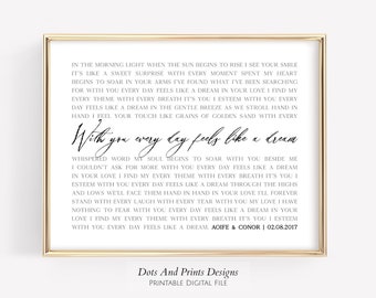 Song lyrics wall art Wedding song lyric art 1st anniversary gift for husband First dance lyric gift poster Wife