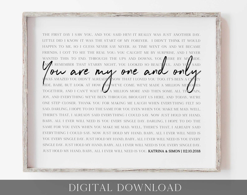 Song lyrics wall art Wedding song lyric art 1st anniversary gift for husband First dance lyric gift poster Wife 