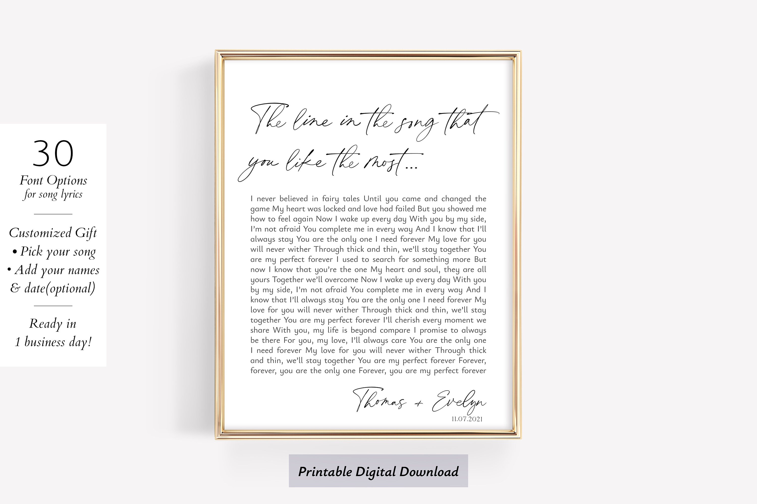 Buy 50th Anniversary Gift Wedding Vows or Song Lyrics Online in