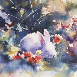 Lapin aquarelle | Art lapin - carte de voeux vierge avec enveloppe kraft - Pâques, anniversaire, remerciement, art inspiré de la nature, cadeau
