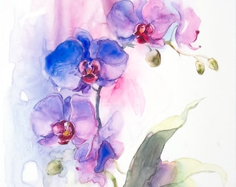 Orchidee origineel aquarel schilderij - tedere kunstwerken - aquarelbloemen - interieur - moedercadeau - bloemenfoto - botanische kunst