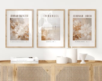 Set of 3 Neutral Bible Verse Prints, Christian Wall Art, Immanuel Scripture Wall Art, Printable Wall Art, 11x14, 16x20, 18x24, 20x30, A2