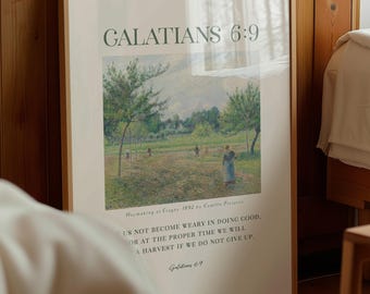 Galatians 6:9 Bible Verse Painting Art, Printable Wall Art, Classical Paintings, Camille Pissarro Art, Landscape Print, Christian Wall Art