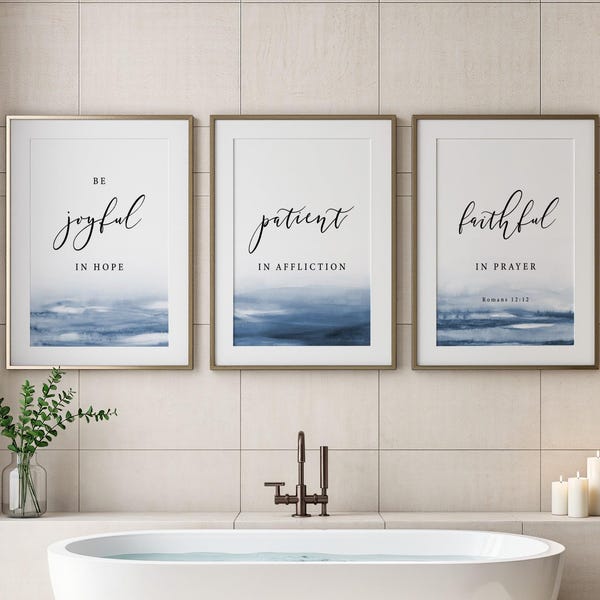 Romans 12:12 Be Joyful Bible Verse Wall Art, Printable Wall Art, Set of 3 Scripture Downloadable Print, Christian Wall Decor, 16x20, 18x24