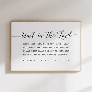 Proverbs 3:5-6 Trust In The Lord Bible Verse Printable Wall Art, Christian Wall Decor, Christian Poster Downloads, Large Scripture