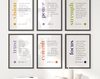 Office Scripture Wall Art Set | Bible Verse Prints for Workplace | Christian Office Decor | 6 Set of Inspirational Scripture Printables