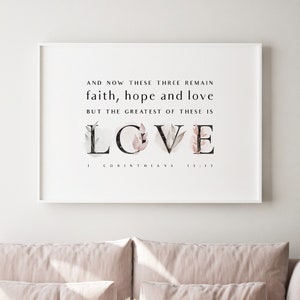 1 Corinthians 13:13 Love Scripture Wall Art, Printable Wall Art, Bible Verse Download, Horizontal Print, Christian Bedroom Wall Decor