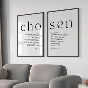 Chosen Bible Verse Wall Art, Set of 2 Scripture Printables, 1 Peter 2:9 Minimalist Christian Decor, Scripture Print, 16x20, 18x24, 24x46, A1