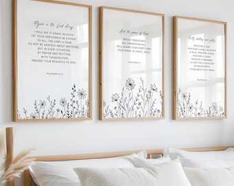 Philippians 4:4-8 Bible Verse Wall Art, Set of 3 Printable Wall Art, Bible Verse Poster Download, Wall Decor, 11x14, 16x20, 24x36, A1, A2