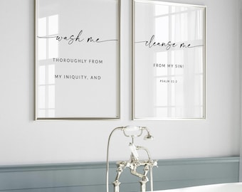 Psalm 51:2 Wash me Bathroom Wall Art, Bible Verse Printable Wall Art, Set of 2 Christian Digital Print, 8x10, 11x14, 12x16, 16x20, A3, A2