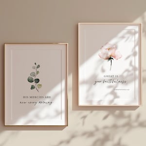 Lamentations 3:23 Wall Art Set of 2 – His Mercies Are New Every Morning, Floral Scripture Printable, 11x14, 16x20, 18x24, 20x30, A3, A2