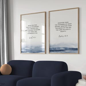 Ésaïe 43:2 Ensemble de 2 art mural imprimable, Je serai avec toi Bible Verse Wall Art, Scripture Print Download, 11x14, 16x20, 18x24, A2, A3