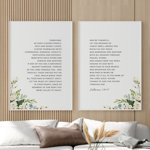 Colossians 3:12-17 Peace Of Christ Bible Verse Wall Art, Set of 2 Printable Wall Art, Scripture Download, Wedding Gift, 11x14, 16x20, 18x24