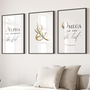 Revelation 22:13 Alpha and Omega Bible Verse Wall Art, Printable Wall Art, Set of 3 Scripture Digital Print, Christian Wall Decor, 16x20, A2