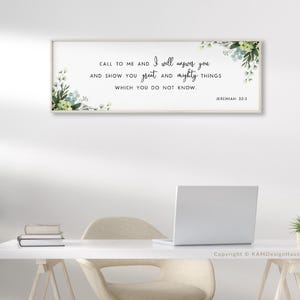 Jeremiah 33:3 Bible Verse Wall Art, Horizontal Scripture Banner, Call to Me and I Will Answer, 5x15, 8x24, 12x36 Printable Christian Print