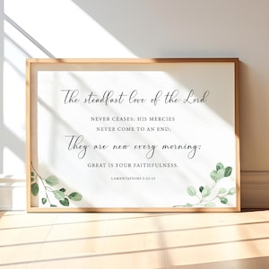 Lamentations 3:22-23 Great Is Your Faithfulness Bible Verse Printable Wall Art, Horizontal Scripture Print Download