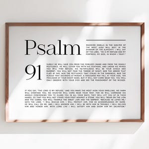 Psalm 91 utskrivbar väggkonst – Horisontell bibelverstryck, modern bibel, kristen heminredning, Psalm 91 fullständigt kapitel, kristen gåva