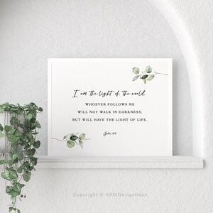 John 8:12 Light of the World Bible Verse Printable Wall Art, Scripture Print Download, Christian Gift, 8x10, 11x14, 16x20, 24x36, A3, A2