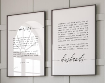 Ephesians 5:22-28 Wives And Husbands Bible Verse Printable Wall Art, Set of 2 Scripture Digital Download, Marriage Bible Verse, Large Prints