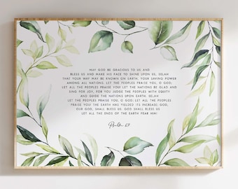 Psalm 67 Bible Verse Wall Art Printable, Christian Botanical Scripture Print, Watercolor Greenery Bible Verse, Christian Home Decor