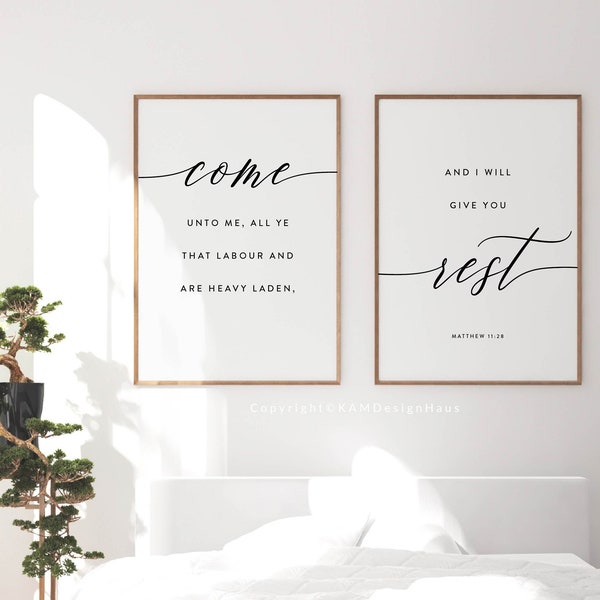 Matthew 11:28 KJV Bedroom Wall Art, Set of 2 Printable Wall Art, Bible Verse Poster Download, Bedroom Decor, 11x14, 16x20, 18x24, 24x36, A2