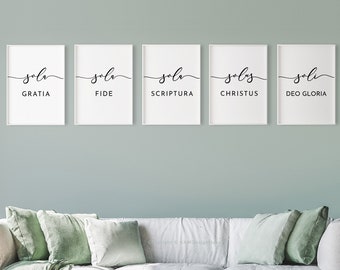 Set of 5 Sola Gratia, Fide, Scriptura, Christian Wall Art, The 5 Solas Digital Print, Printable Wall Art, Downloadable Prints, 16x20, 11x14