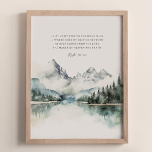 Psalm 121:1-2 Christelijke muurdecoratie, Bijbeltekst om af te drukken, Bijbelvers print, Natuur Bijbelvers decoratie, Christelijk berglandschap, Download