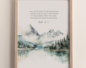 Psalm 121:1-2 Christian Wall Art, Scripture Printable, Bible Verse Print, Nature Bible Verse Decor, Christian Mountain Landscape, Download