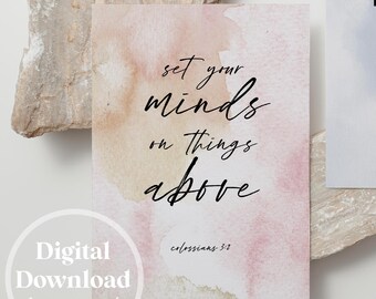 Colossians 3:2 Bible Verse Wall Art, Printable Wall Art, Healing Bible Verse, Scripture Digital Print Pink, Christian Gift, 8x10, 11x14, A3