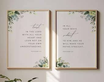 Proverbs 3:5-6 Trust In The Lord Bible Verse Wall Art, Printable Wall Art, Set of 2 Scripture Download, 11x14, 16x20, 18x24, 20x30, A3, A2