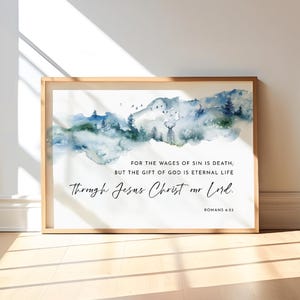 Romans 6:23 KJV Bible Verse Print, Printable Wall Art, Scripture Download, Christmas Postcard Print, Horizontal Wall Art, Christian Gift