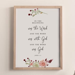 João 1:1 A Palavra Era Deus Arte de Parede com Versículos Bíblicos, Arte de Parede para Imprimir, Downloads de Versículos Bíblicos Florais, Presente Cristão, 5x7, 8x10, 11x14, A3, A4