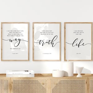 John 14:6 The Way The Truth Bible Verse Printable Wall art, Set of 3 Scripture Download, Christian Wall Decor, 11x14, 16x20, 20x30, A3, A1 image 1