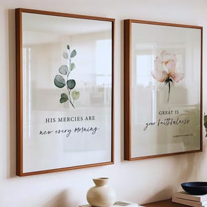 Lamentations 3:23 Wall Art Set of 2 – His Mercies Are New Every Morning, Floral Scripture Printable, 11x14, 16x20, 18x24, 20x30, A3, A2
