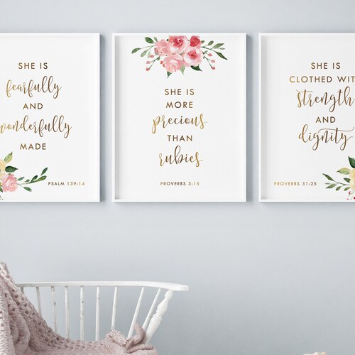 Psalm 13914 Set of 3 Nursery Bible Verse Printable Wall Art Etsy