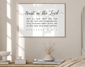Proverbs 3:5-6 Trust In The Lord Bible Verse Printable Wall Art, Christian Wall Decor, Christian Poster Downloads, Large Scripture