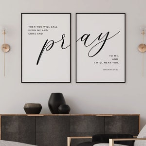 Jeremiah 29:12 Pray To Me Bible Verse Wall Art, Set of 2 Scripture Digital Download, Bible Verse Printable, Church Decor 18x24, 16x20, 11x14
