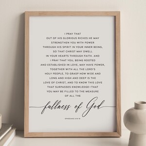 Efesios 3:16-19: Versículo bíblico de la plenitud de Dios, arte mural imprimible, póster bíblico descargable, regalo cristiano, decoración de pared para iglesia