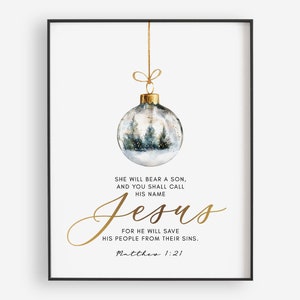 Mateo 1:21 Impresión del versículo bíblico de Navidad, Imprimibles de Navidad, Escritura de Navidad, Decoración de la pared de Navidad, 5x7, 8x10, 11x14, 16x20, 24x36