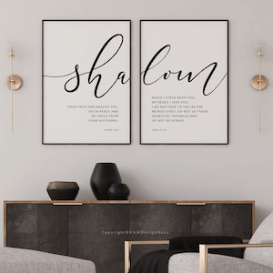 Shalom Bible Verse Wall Art, Set of 2 Scripture Print Download, Printable Wall Art, Scripture Poster, Church Decor 11x14, 16x20, 20x30, A3