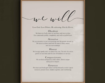 We Will Christian Family Values Wall Art Printable, Christian Mission Statement Poster, Scripture Inspired Home Decor, Family Rules