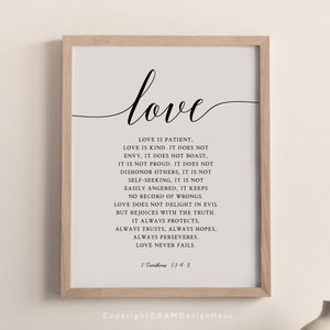 1 Corinthians 13:4-8 Bible Verse Printable Wall Art, Bible Verse Digital Print, Love Print Download, Christian Gifts, Large Scripture