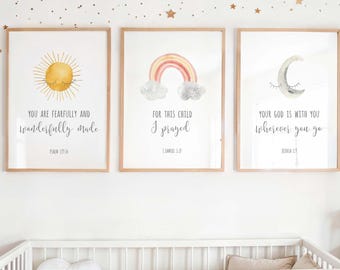 Joshua 1:9 Nursery Bible Verse Wall Art, Christian Nursery Digital Print, Set of 3 Nursery Printable Wall Art, 8x10, 11x14, 16x20, A4, A3