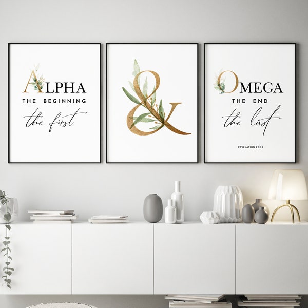 Revelation 22:13 Alpha and Omega Bible Verse Wall Art, Printable Wall Art, Set of 3 Scripture Digital Print, Christian Wall Decor, 16x20, A2