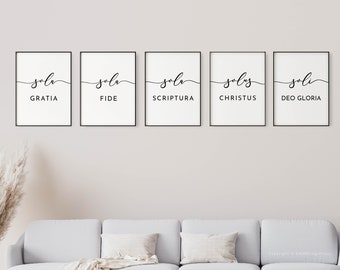 The 5 Solas, Sola Gratia, Fide, Scriptura, Christian Printable Wall Art, The 5 Solas Digital Print, Grace Faith Alone, Office Wall Decor