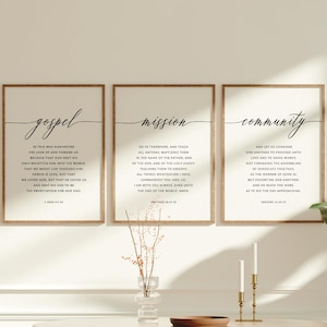Set of 3 Gospel Mission KJV, Bible Verse Wall Art, Matthew 28:19-20 Printable Wall Art, Bible Verse Poster Download, Church Wall Decor