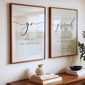 Mark 16:15 Preach the Gospel Bible Verse Printable Wall art, Set of 2 Scripture Poster Download, Church Wall Decor, 16x20, 18x24, 24x36, A2