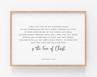 Ephesians 3:16-18 Love Of Christ Bible Verse Printable Wall Art, Modern Digital Print, Horizontal Scripture, 8x10, 11x14, 16x20, 24x36, A2