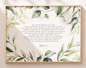 Psalm 67 Bible Verse Wall Art Printable, Christian Botanical Scripture Print, Watercolor Greenery Bible Verse, Christian Home Decor