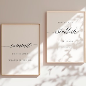 Proverbs 16:3 Commit to the Lord Bible Verse Wall Art, Printable Wall Art, Set of 2 Scripture Poster Download, Church Wall Art, Wall Decor